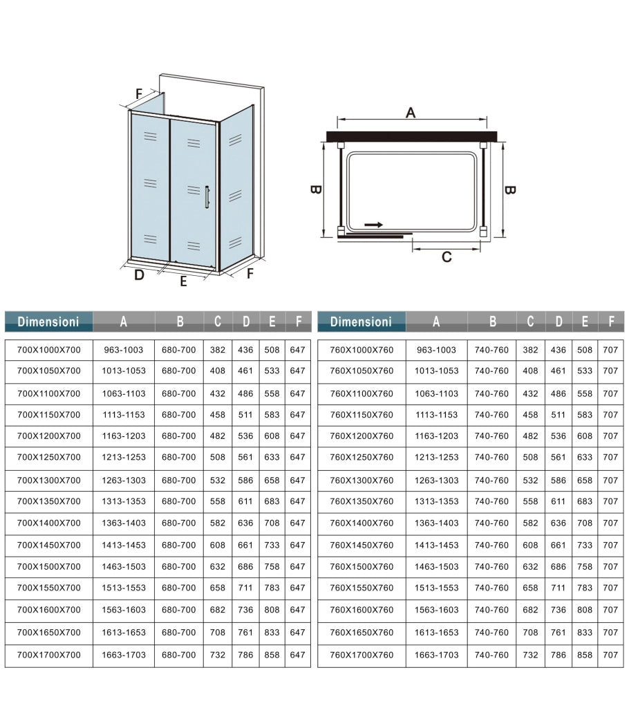 185 cm Box Doccia a Tre Lati Porta Scorrevole con Doppia Parete Fissa Vetro Temperato 5 mm Trasparente Telaio Cromato Lucido 76x120x76 cm