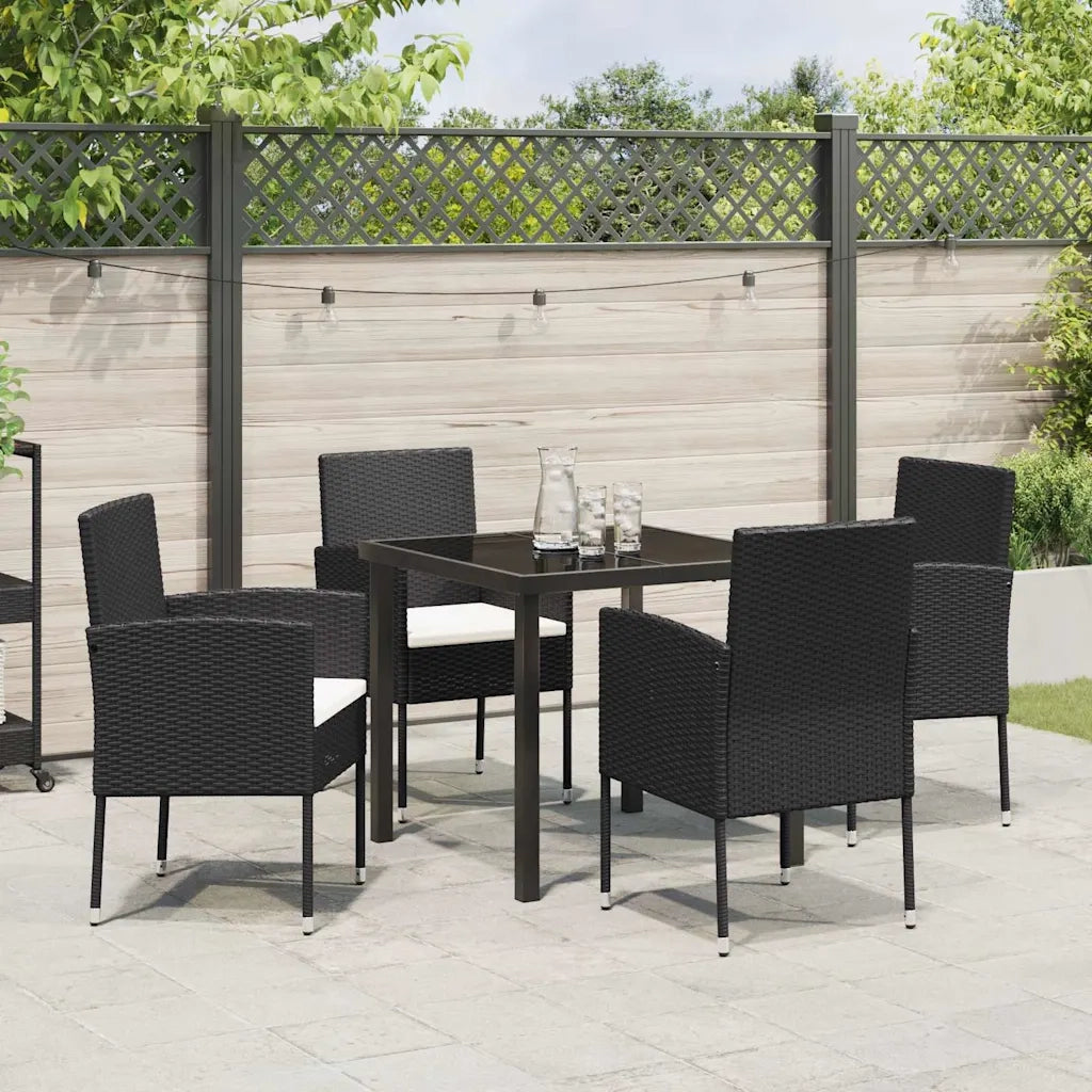 Set da Pranzo per Giardino con cuscino 5 pcs Nero polyrattan