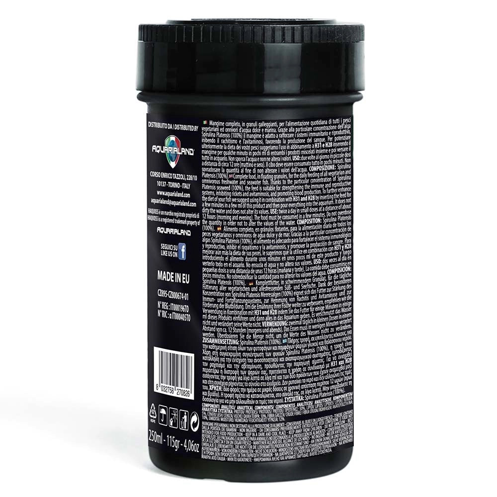 Haquoss Spirulina Gran - mangime vegetale in granuli a base di alga spirulina Formato: 250 ml