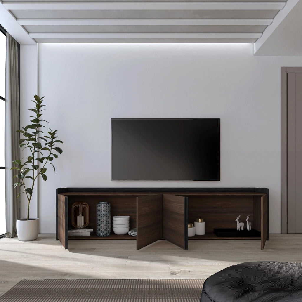 Mobile TV Soggiorno, 207x50x35 cm, Per TV fino a 80", Mobile Soggiorno, Rovere scuro e Nero