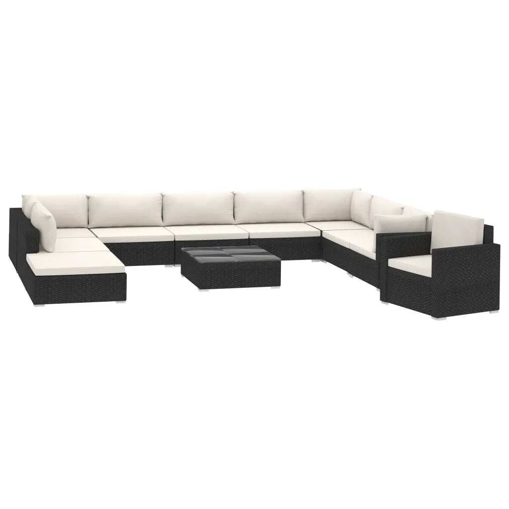 Set Divani da Giardino 11 pz con Cuscini in Polyrattan Nero 46790