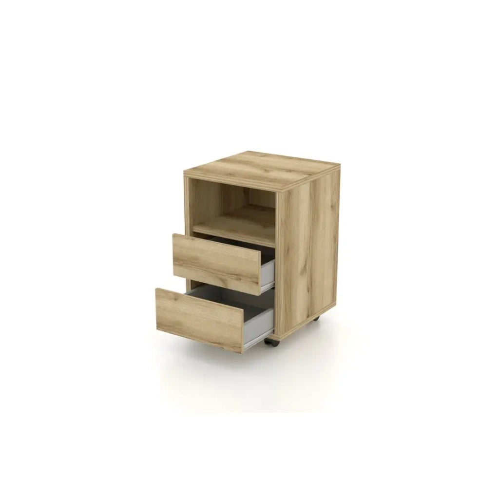 Cassettiera in quercia con ruote MELTO – 2 cassetti e 1 vano – Mobile contenitore in legno chiaro pratico