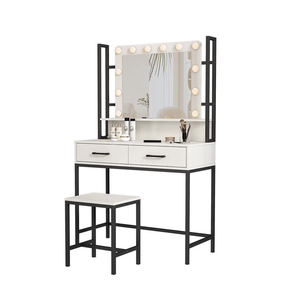 Vicco Tavolo da toilette Bianco 90 cm Con illuminazione a LED e sgabello