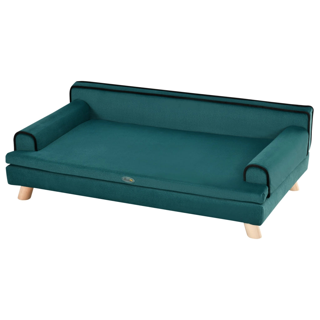 Divano per cane gatto design scandinavo cuscino removibile legno massello 100x62x32 cm blu