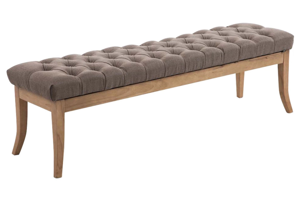 Panca design RAMSES in legno chiaro antico tessuto Tortora,150 cm