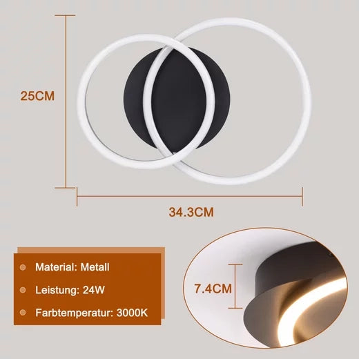 ZMH Lampada da soffitto plafoniera LED 2 anelli rotonda 24W 3000K moderna per soggiorno corridoio hotel