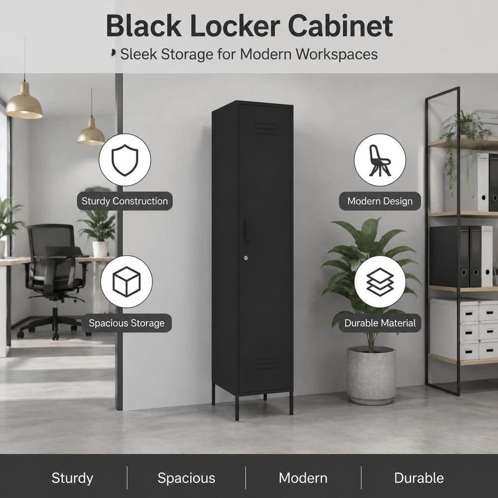 Locker Cabinet, Black, 35x46x180 Cm, Steel