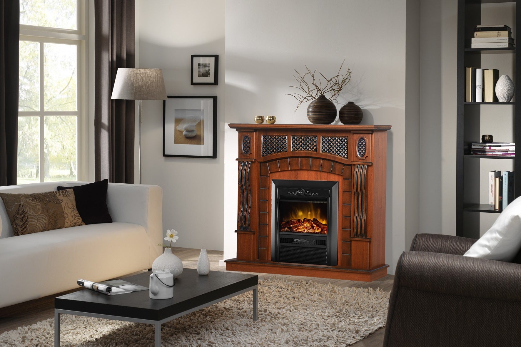 Camino Elettrico da Pavimento 112x115x30 cm Effetto Fiamma 2000W Amsterdam & Cristina Noce