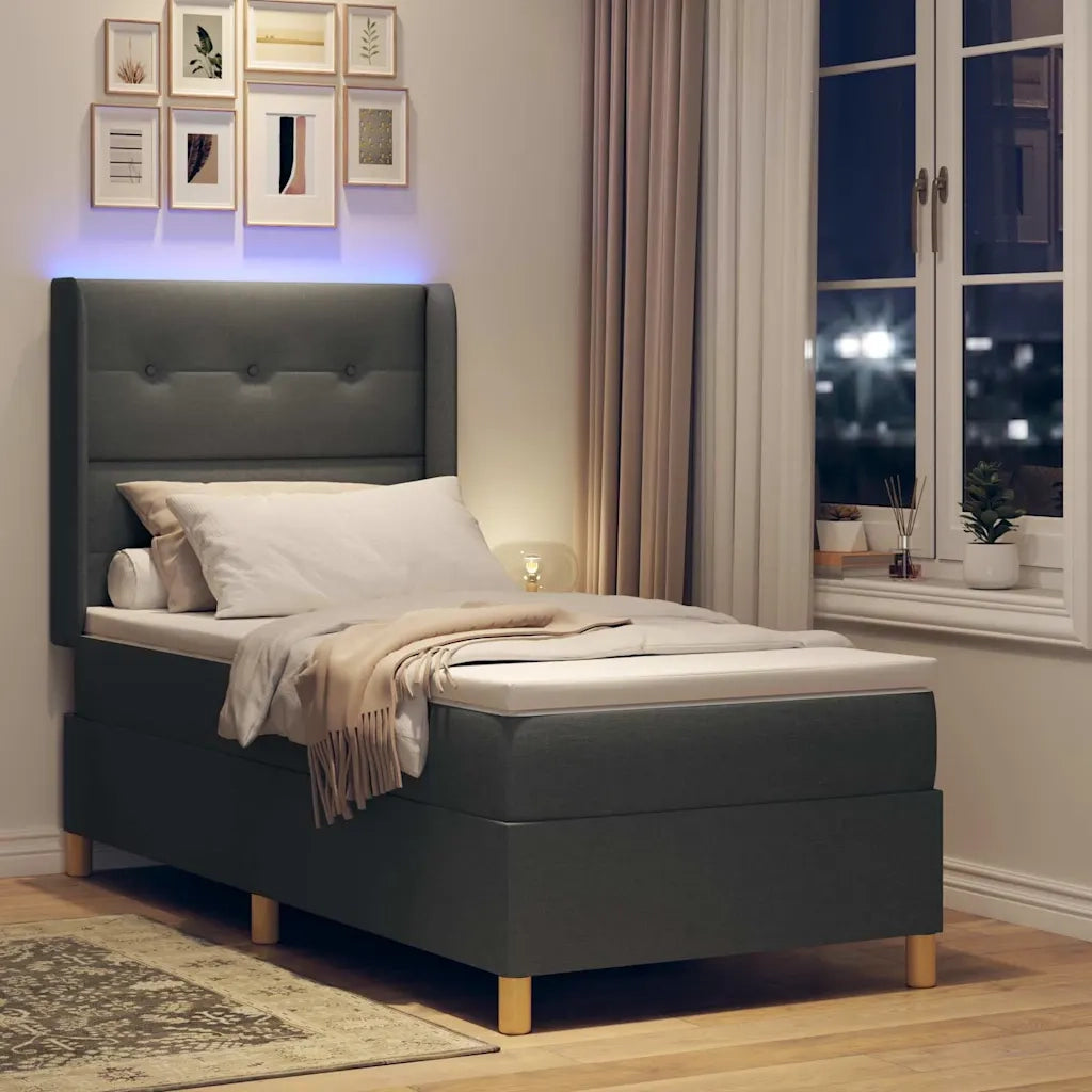 Letto a molle con strisce LED Grigio 100 x 200 cm Tessuto 3343680