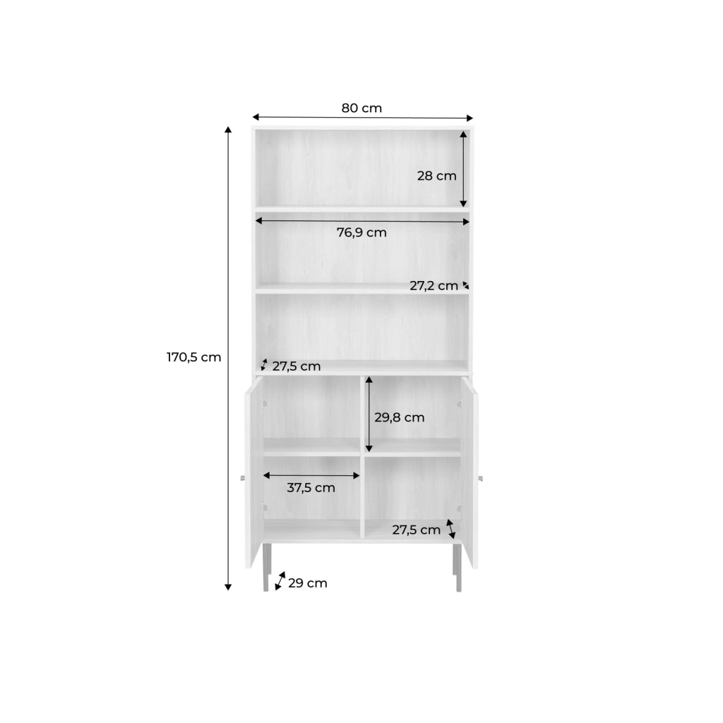 Libreria in legno e metallo nero a 2 ante, marrone naturale