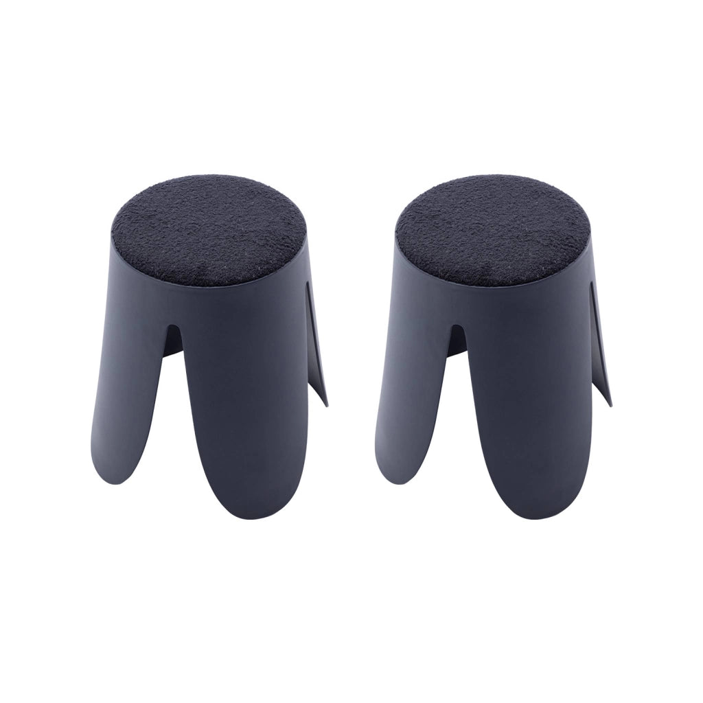 Set 2 sgabelli impilabili in bouclé, blu navy
