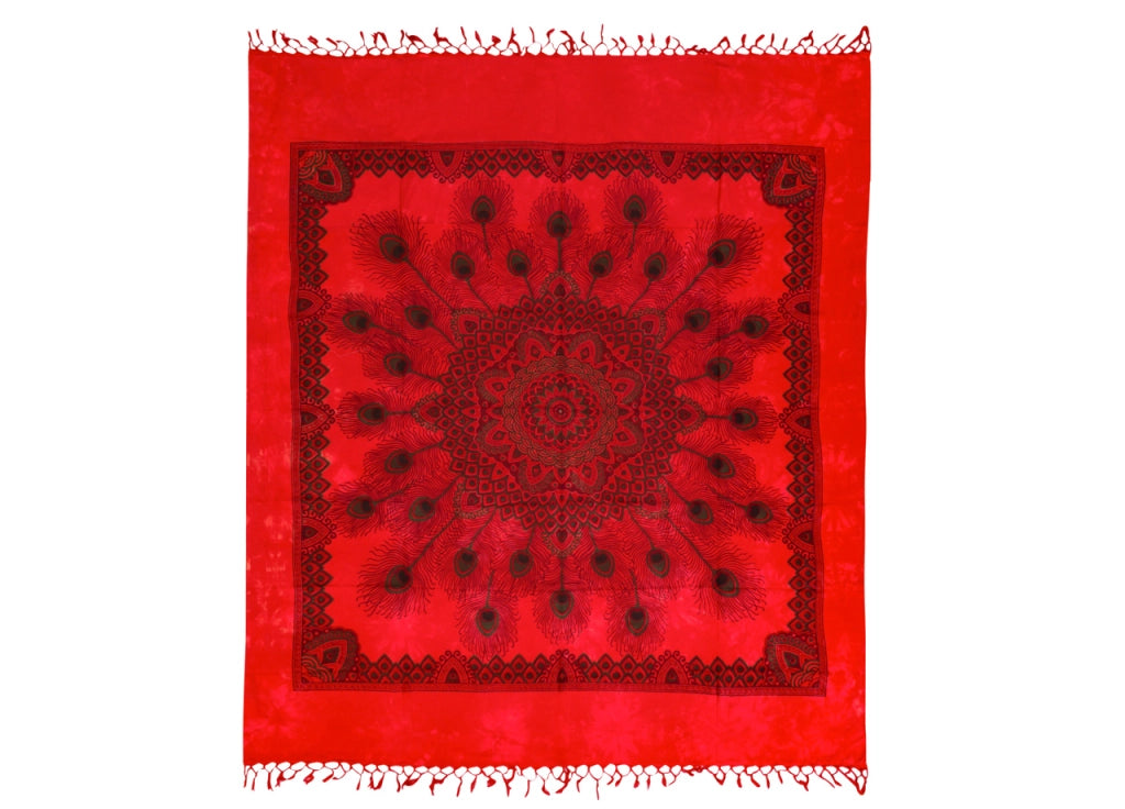 Telo Mare Spiaggia Grande Antisabbia Parasole Modello Batik Piuma - Piuma - Rosso