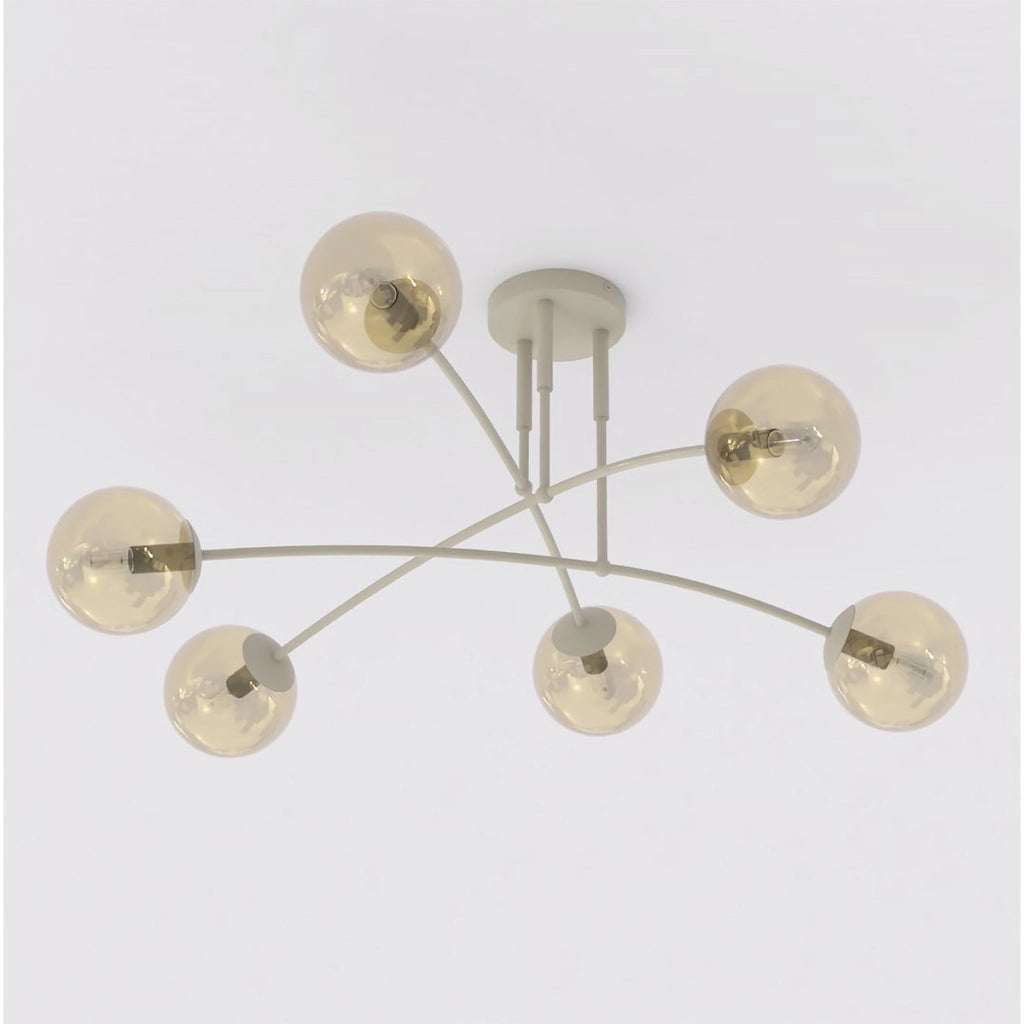 Lampada a sospensione PREGOS in acciaio beige e vetro ambrato
