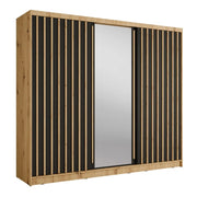 Armadio KAZU 3 porte scorrevoli con specchio in quercia e grigio grafite 248 cm