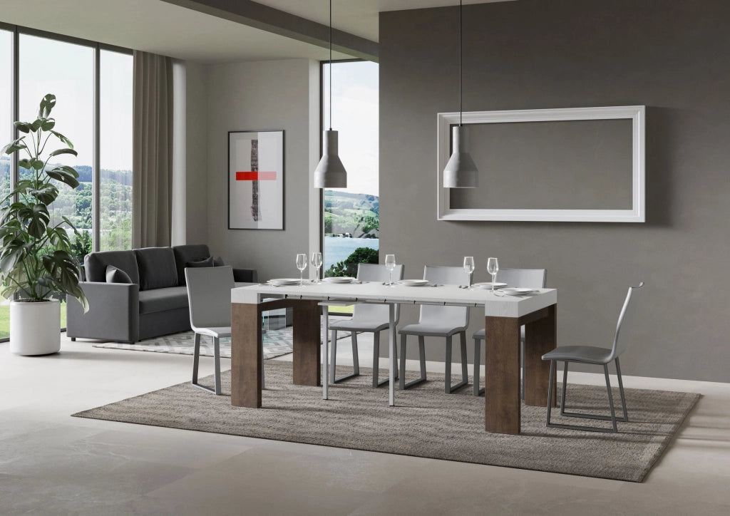 Consolle Allungabile 90-300x40x77 cm in Nobilitato Bianco e Noce