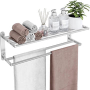 Asciugamani da bagno - Asciugamani da bagno a muro - Risparmio di spazio - Doppio supporto a stanga - 63 cm di larghezza - Acciaio inossidabile borchiato