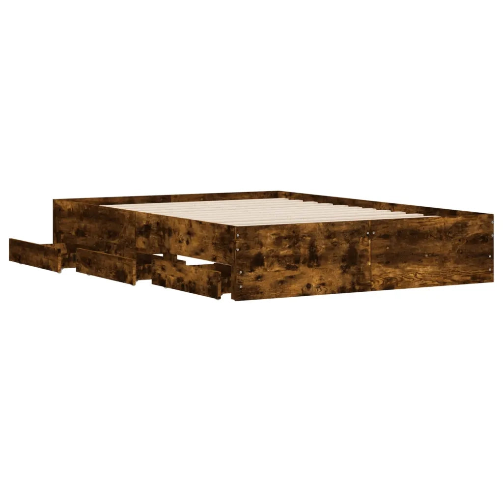 Letto matrimoniale | Letto per adulti | Giroletto con Cassetti Rovere Fumo 135x190 cm Legno Multistrato