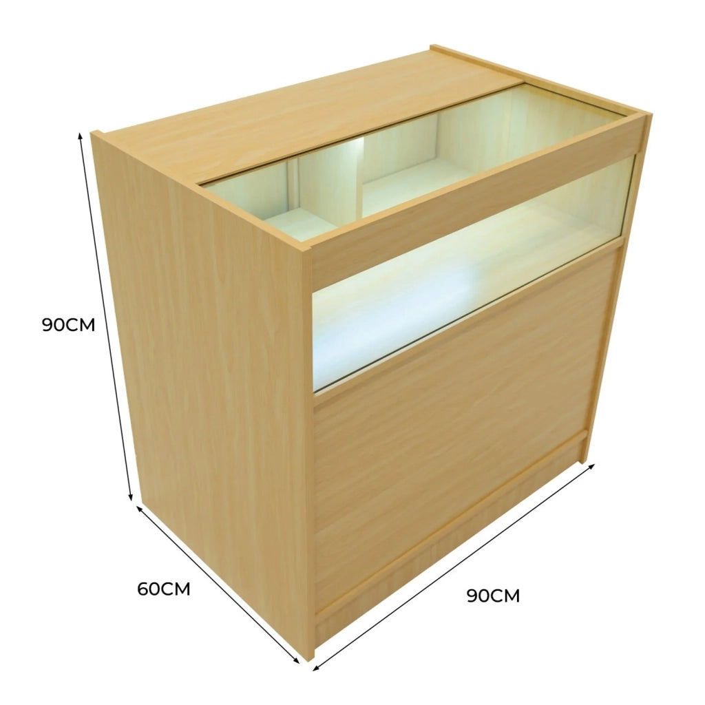 Bancone LED Acero B900 con Vetrina, Ante Scorrevoli e Ripiani – Bloccabile