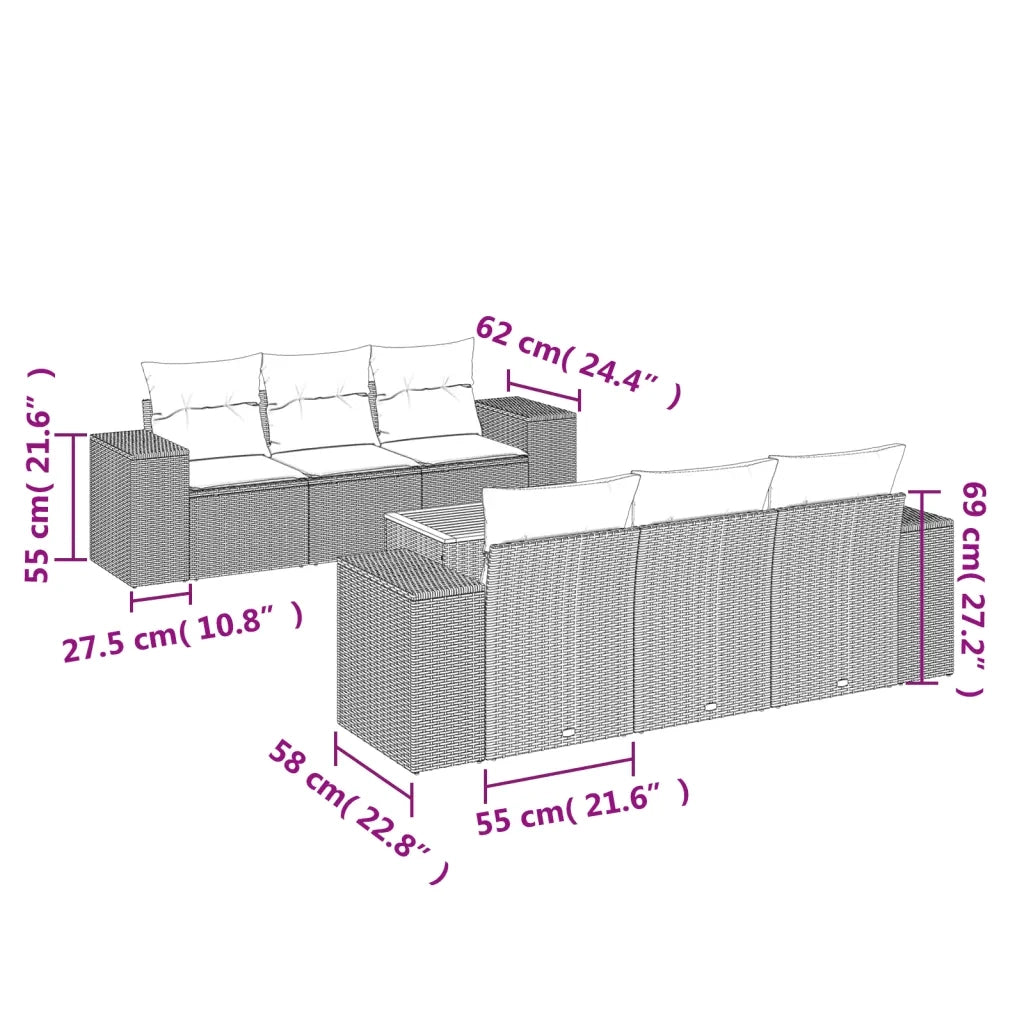 Set Divani da Giardino con Cuscini 7pz Nero Polyrattan