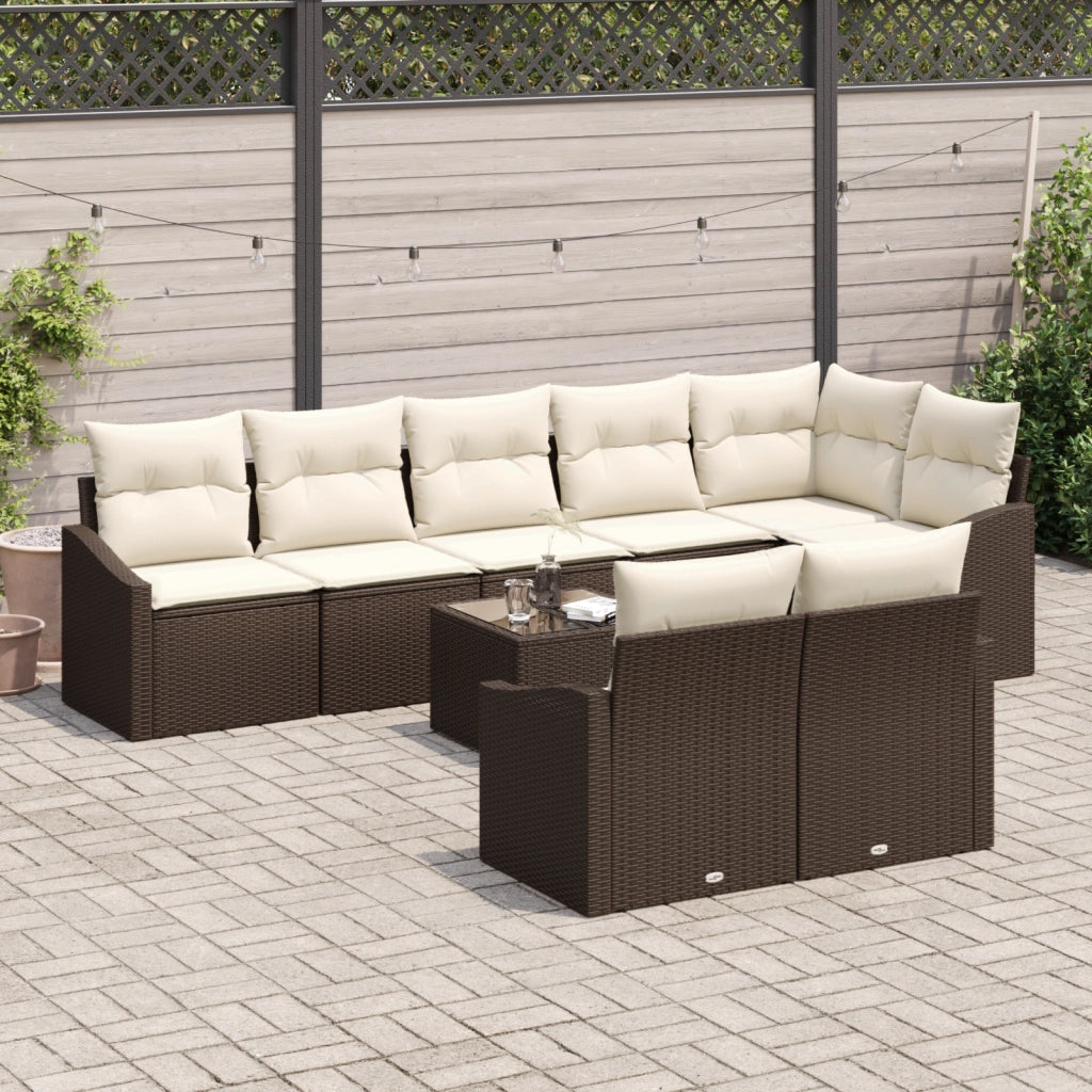 Set da pranzo da giardino da 8 pezzi con cuscini in polyrattan grigio