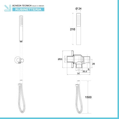 Set doccia incasso nero opaco con soffione 20 e kit doccia completo Gemini