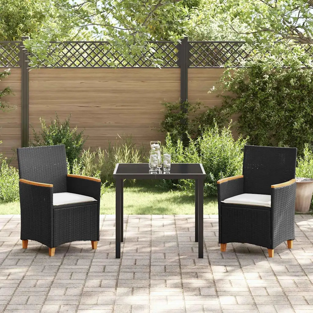 Set da Pranzo per Giardino 3 pcs Nero polyrattan 3381086