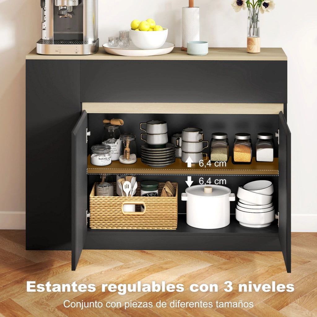 Armadio da Cucina con 2 Cassetti e 3 Ripiani Aperti ¨C Zephmum ¨C Nero 110x29.5x82 cm