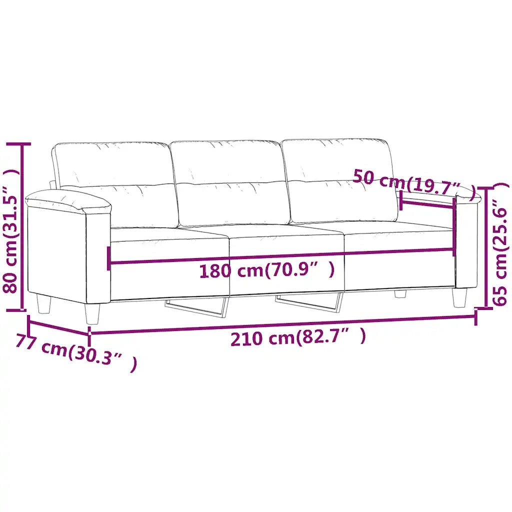 Divano a 3 Posti Beige 180 cm in Tessuto Microfibra 359572