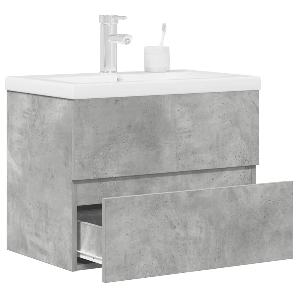 Set Mobili da Bagno | Armadio da bagno 2 pz Grigio Cemento in Legno Multistrato
