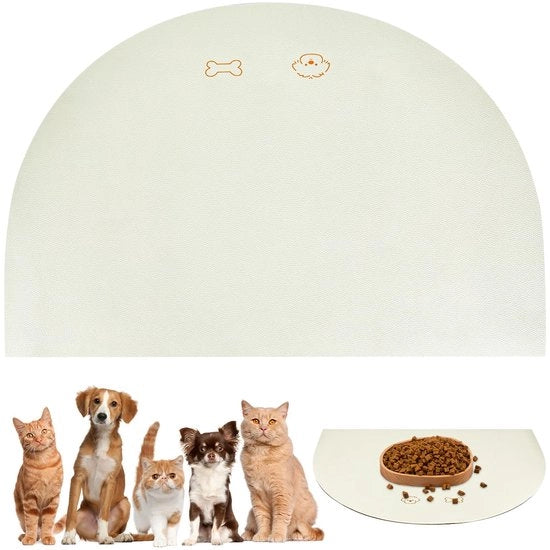 Mat da Ciotola per Cani e Gatti, 40 x 50 cm, Mat di Ciotola Idrorepellente, Mat Antiscivolo, Pelle Finta (Beige)