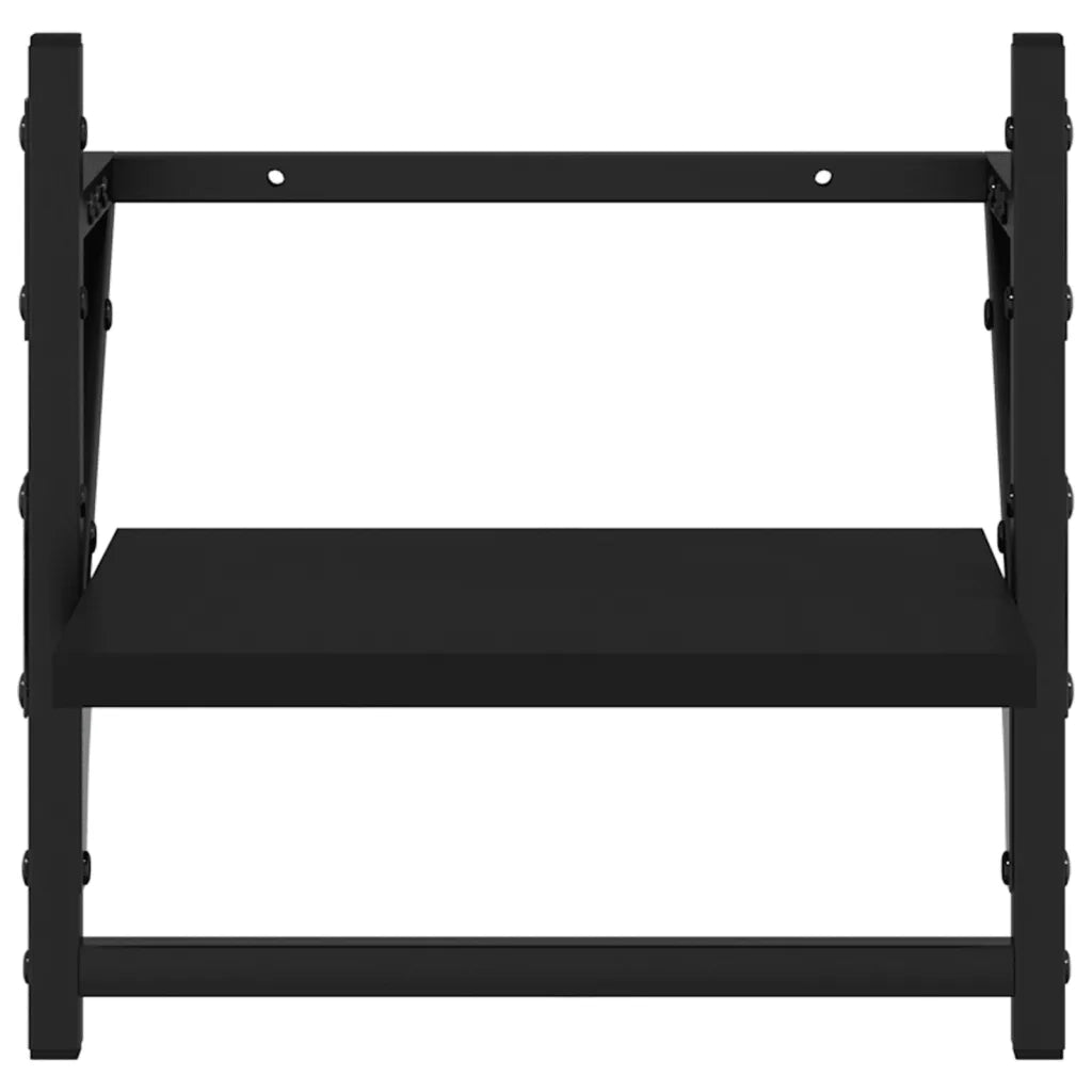 2 pz Mensole da Parete | Scaffali a Parete | Ripiano a parete con Aste Nere 30x25x30 cm