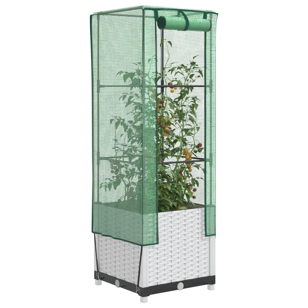Fioriere | Cassetta per fiori | Letto Rialzato con Copertura Serra Effetto Rattan 40x40x139 cm