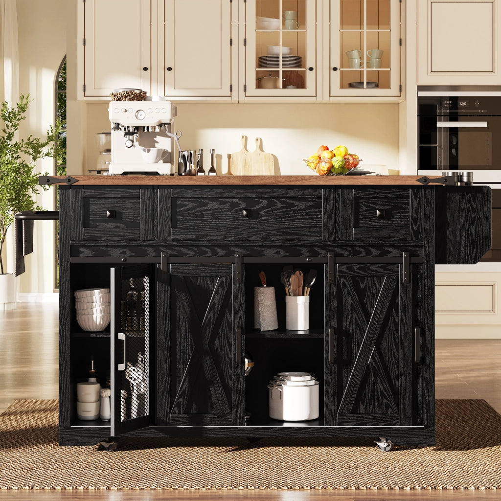 CARRELLO CUCINA con piano estraibile 120.2x45.3x91.5 cm Nero MDF