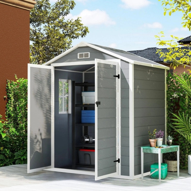 Capanno da giardino con porta doppia e serratura 183 x 134 x 210 cm; grigio; in alluminio