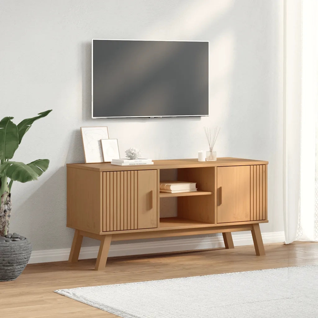 Mobile TV-Credenza per TV-Console TV OLDEN Marrone 114x43x57 cm in Legno Massello di Pino