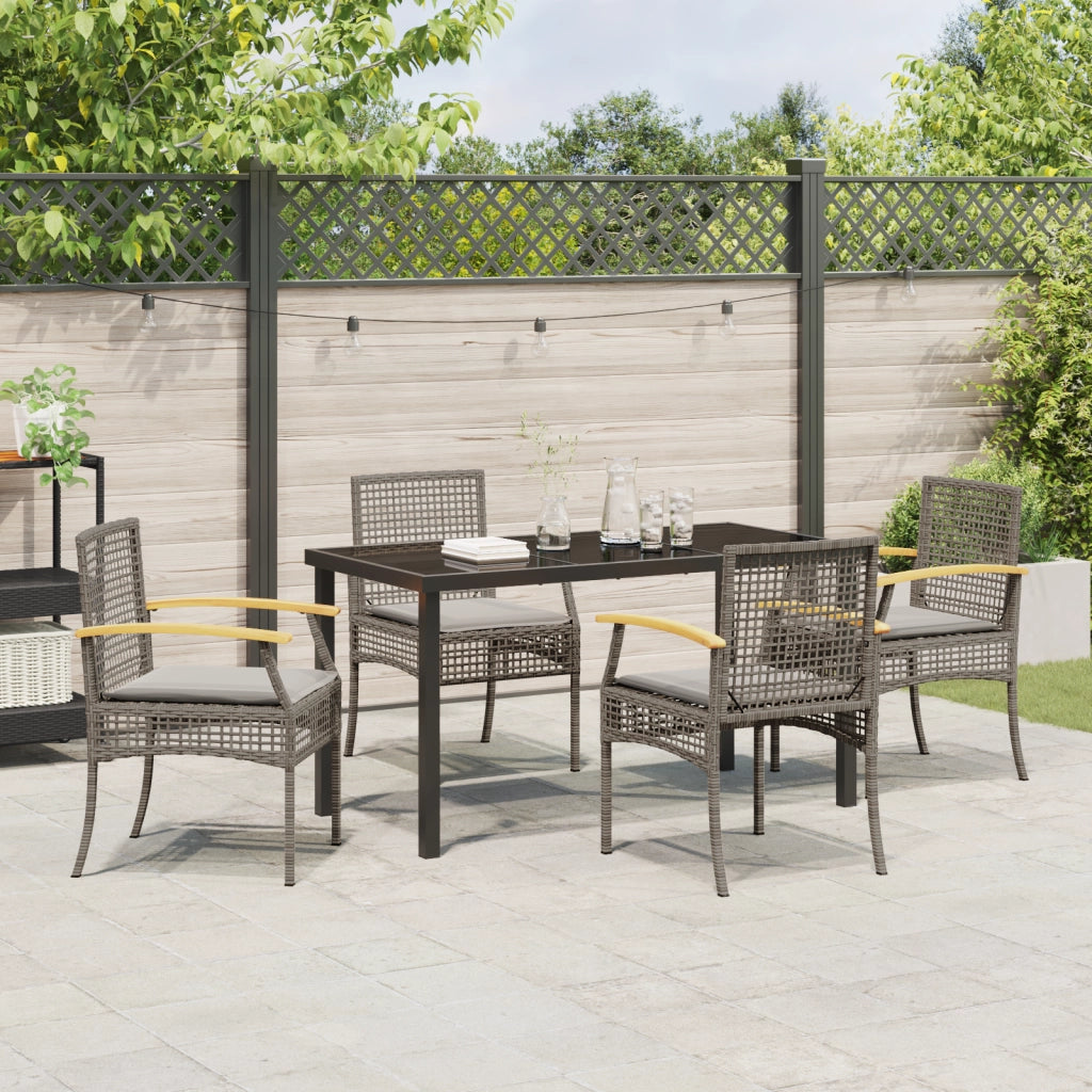 Set da Pranzo da Giardino 5 Pezzi con Cuscini Grigio Polyrattan