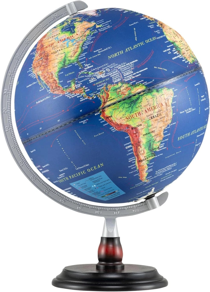 COSTWAY Mappamondo con Luce, Globo Terrestre Illuminato da 30 cm, Supporto in Legno, Decorazione Educativa in l’Inglese, per Casa, Ufficio e Scuola