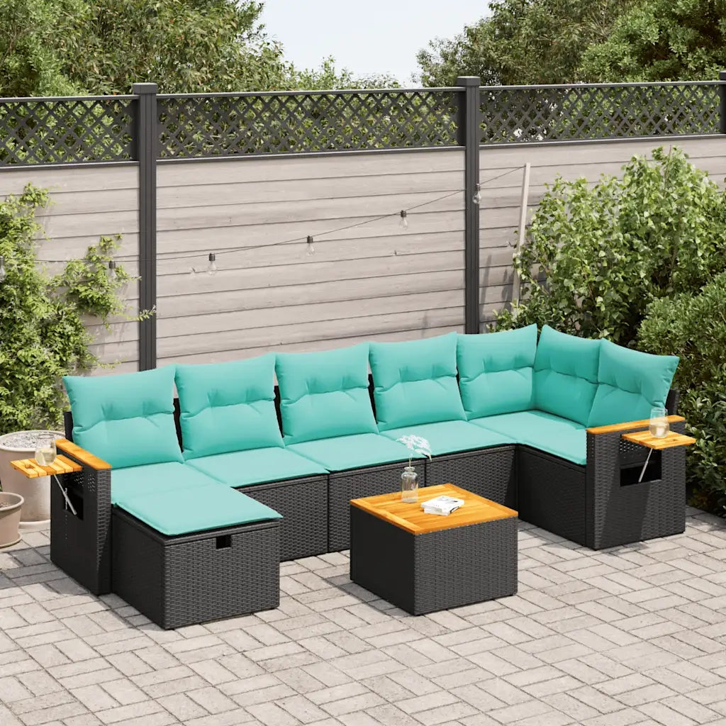 Set Divani da Giardino con Cuscini 8 pz Nero in Polyrattan