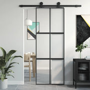 Porta Scorrevole Nera 76x205 cm in Vetro Temperato e Alluminio 155210