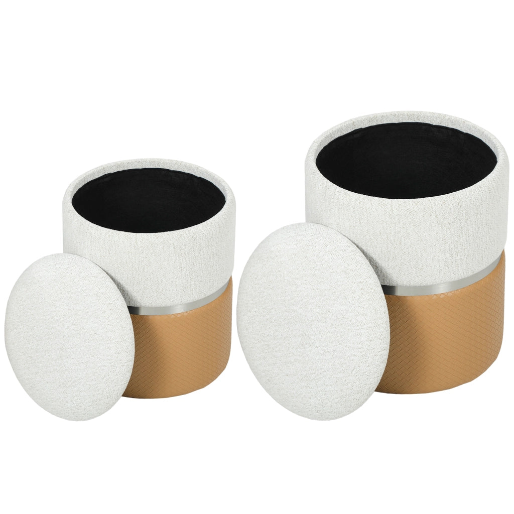 Cassettiera 2 Puff Imbottita ¨C Minimal ¨C Marrone e Crema