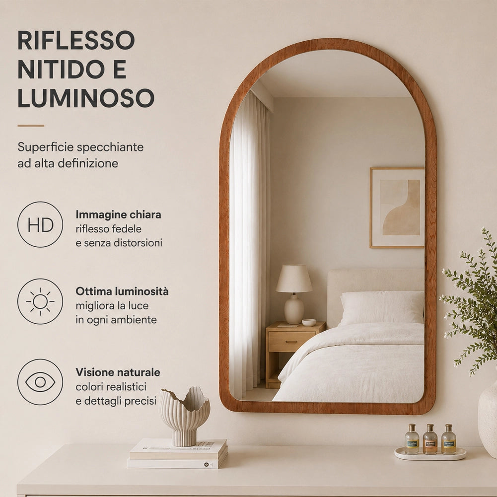 Specchio ad Arco Struttura in Legno Rovere Decorazione Design Moderno 46x60cm