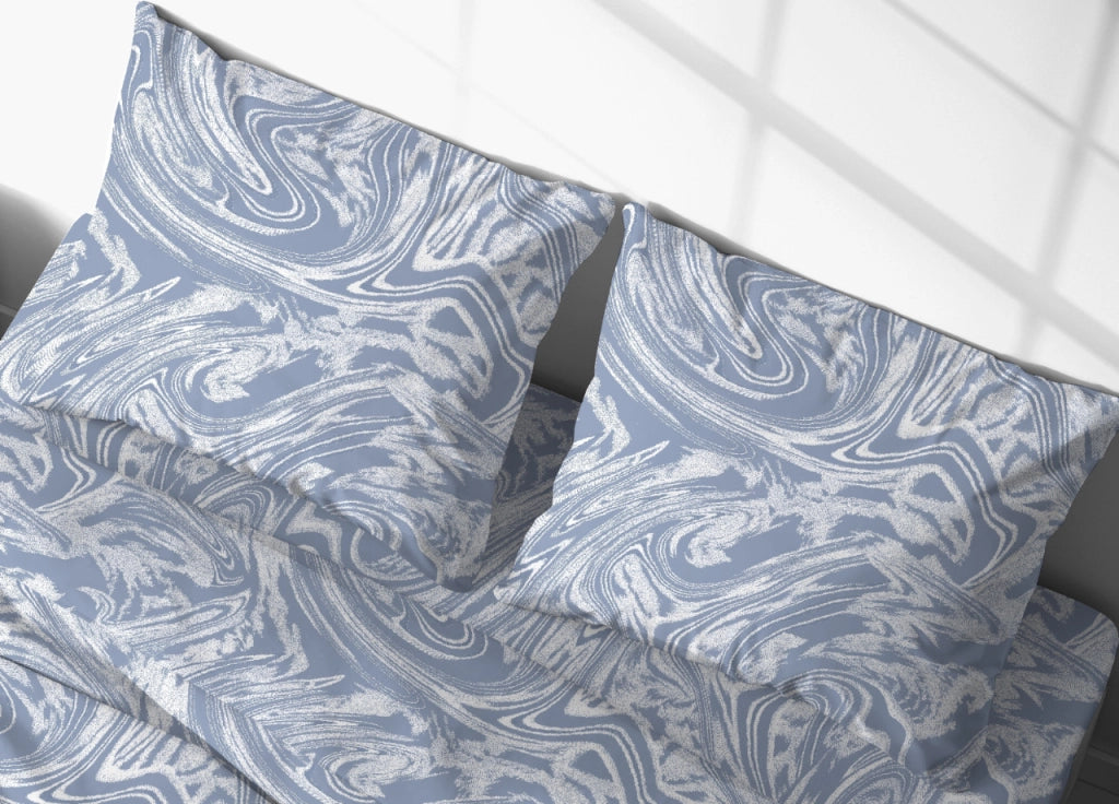 Completo Lenzuola Letto In 100% Cotone Made Italy Disegno Splash - Matrimoniale - Azzurro