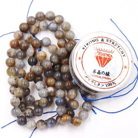 Kralen con corda per la creazione di accessori per l'autoaiuto Pietre ornamentali per l'autoaiuto Bracciali energetici 6 mm = 128 pezzi e 1 rotolo di corda Labradorite A 6 mm