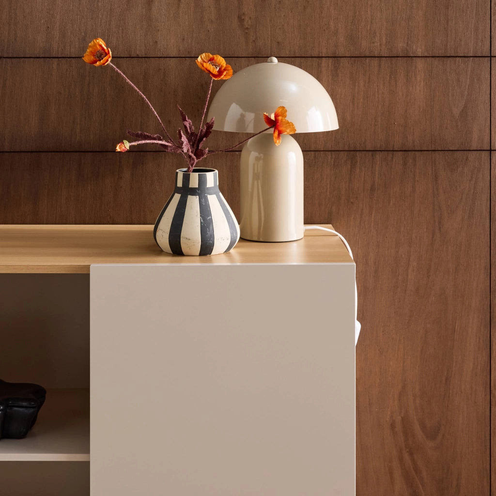 Credenza in metallo e decorazione in legno 1 anta, 80cm, beige