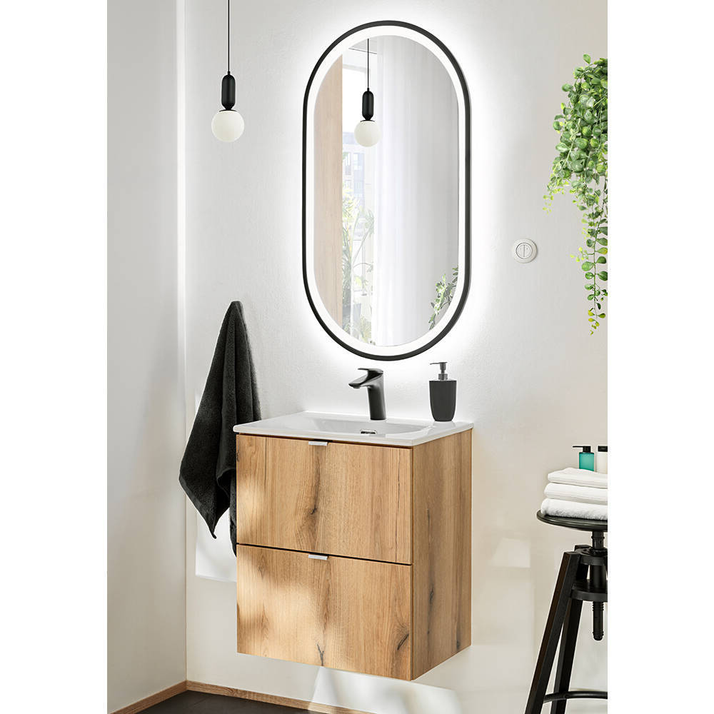 Set NEWPORT Mobile Pensile Sottolavabo con Lavandino e Specchio LED - Effetto Rovere [en.casa]