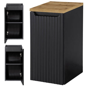 Armadietto Pensile NEWPORT con Anta e Ripiano 30x60x40 cm - Nero/Effetto Rovere [en.casa]