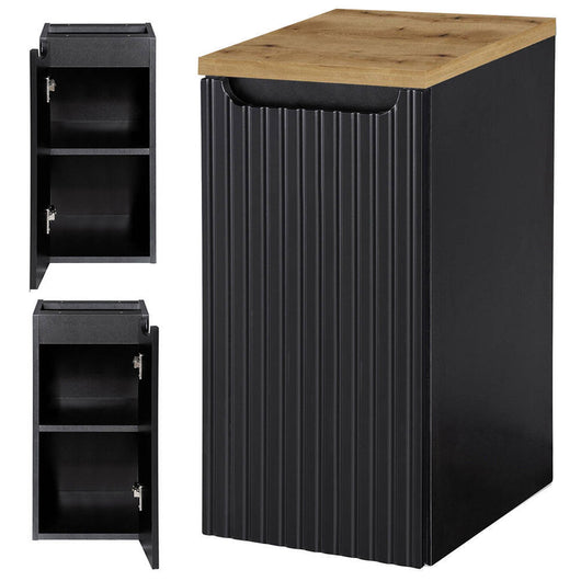 Armadietto Pensile NEWPORT con Anta e Ripiano 30x60x40 cm - Nero/Effetto Rovere [en.casa]