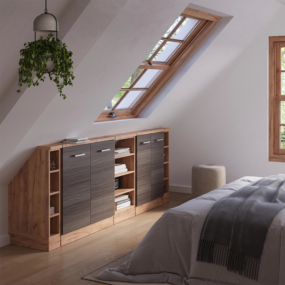 Set di mobili sottotetto Rion Grigio nobile/Rovere dorato Set di 5 Vicco