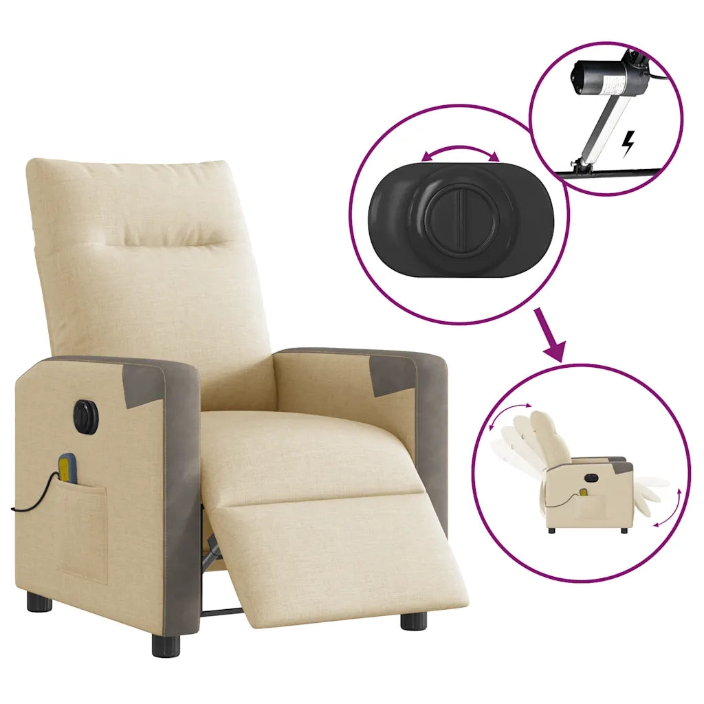 Poltrona Reclinabile Massaggiante | Sedia Relax Elettrica Crema in Tessuto