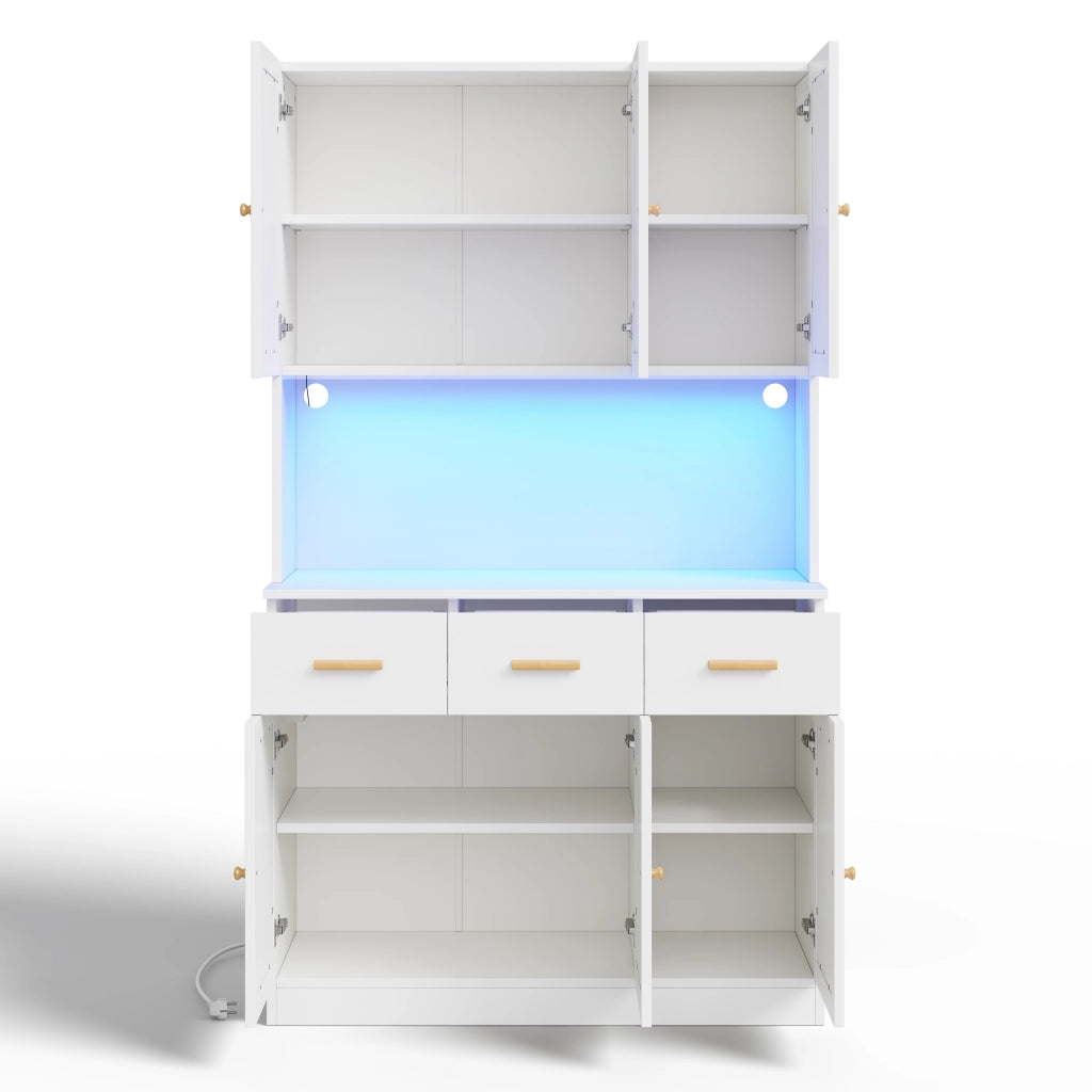 Colonna cucina con ante; cassetti; vano aperto; LED e presa con USB per cucina e sala da pranzo; 105×43×182 cm